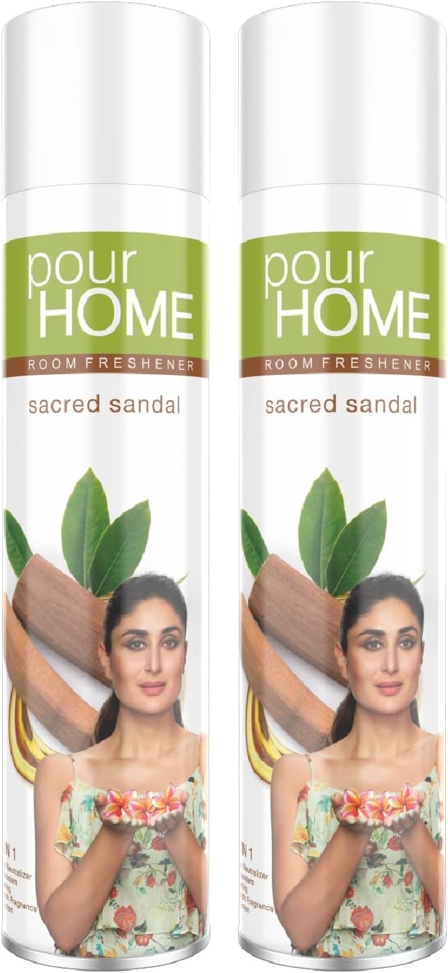 POUR HOME Sacred Sandal & Just Jasmine Room Air Freshener Spray - 220ML Each (Pack of 2) | Long-Lasting Fragrance - Reduces Odours - Suitable for Home & Office