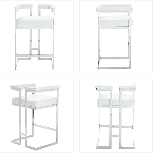 Miniatura 7 de DUOMAY Juego de 2 taburetes de bar modernos, taburete de 26 pulgadas de altura de mostrador con acabado cromado, silla de cocina tapizada de piel