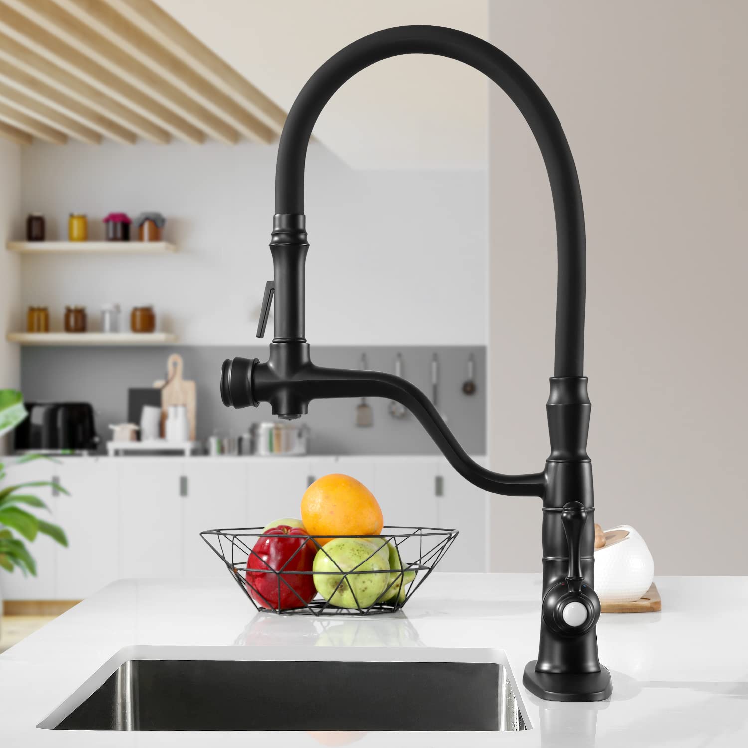 Black Kitchen Faucet with Pull Down Sprayer Commercial Faucet for
