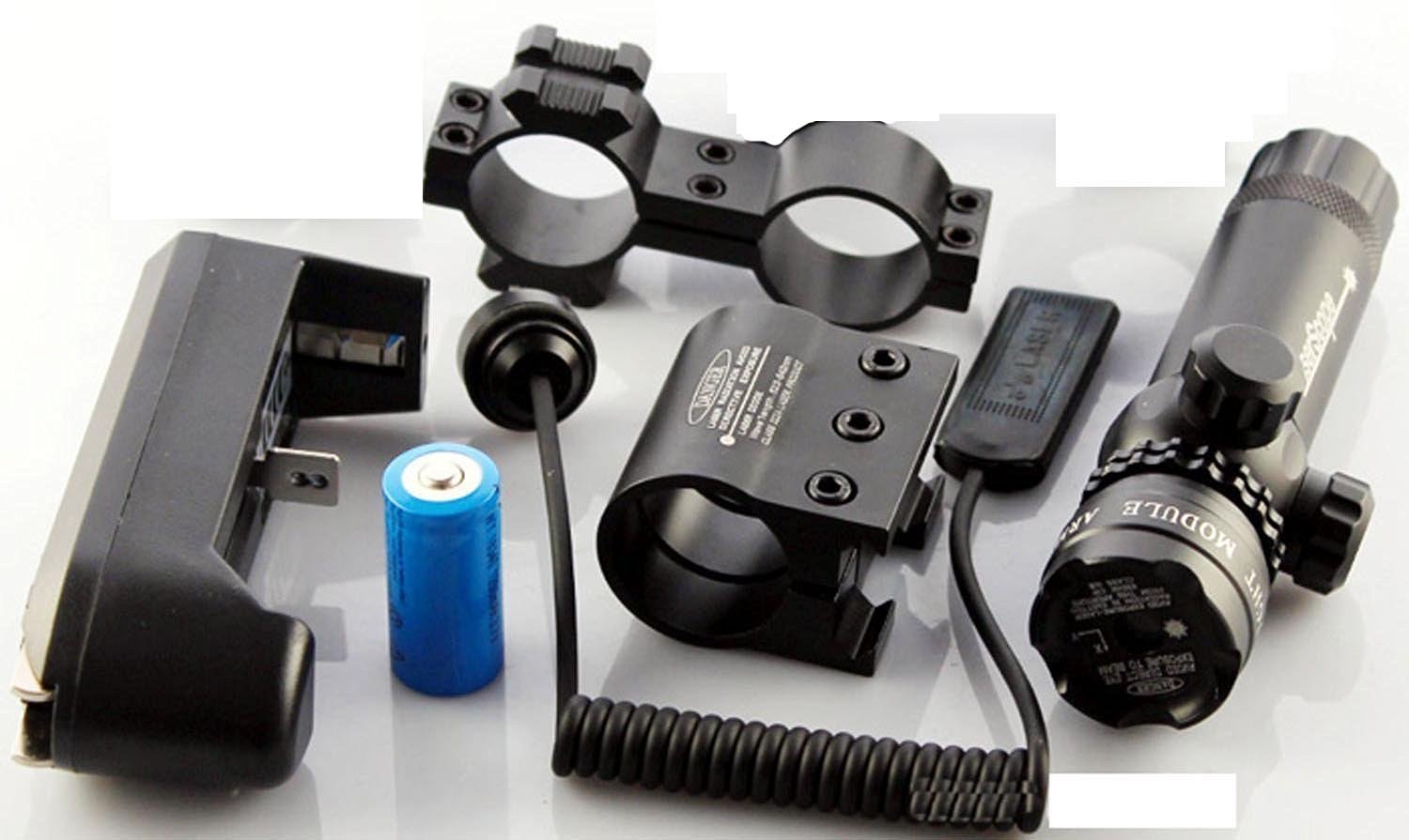 Puntero láser de precisión para pistola de caza, airsoft, tiro, color rojo, juego completo de fijaciones, cordón remoto, batería y cargador. Distancia 500 metros