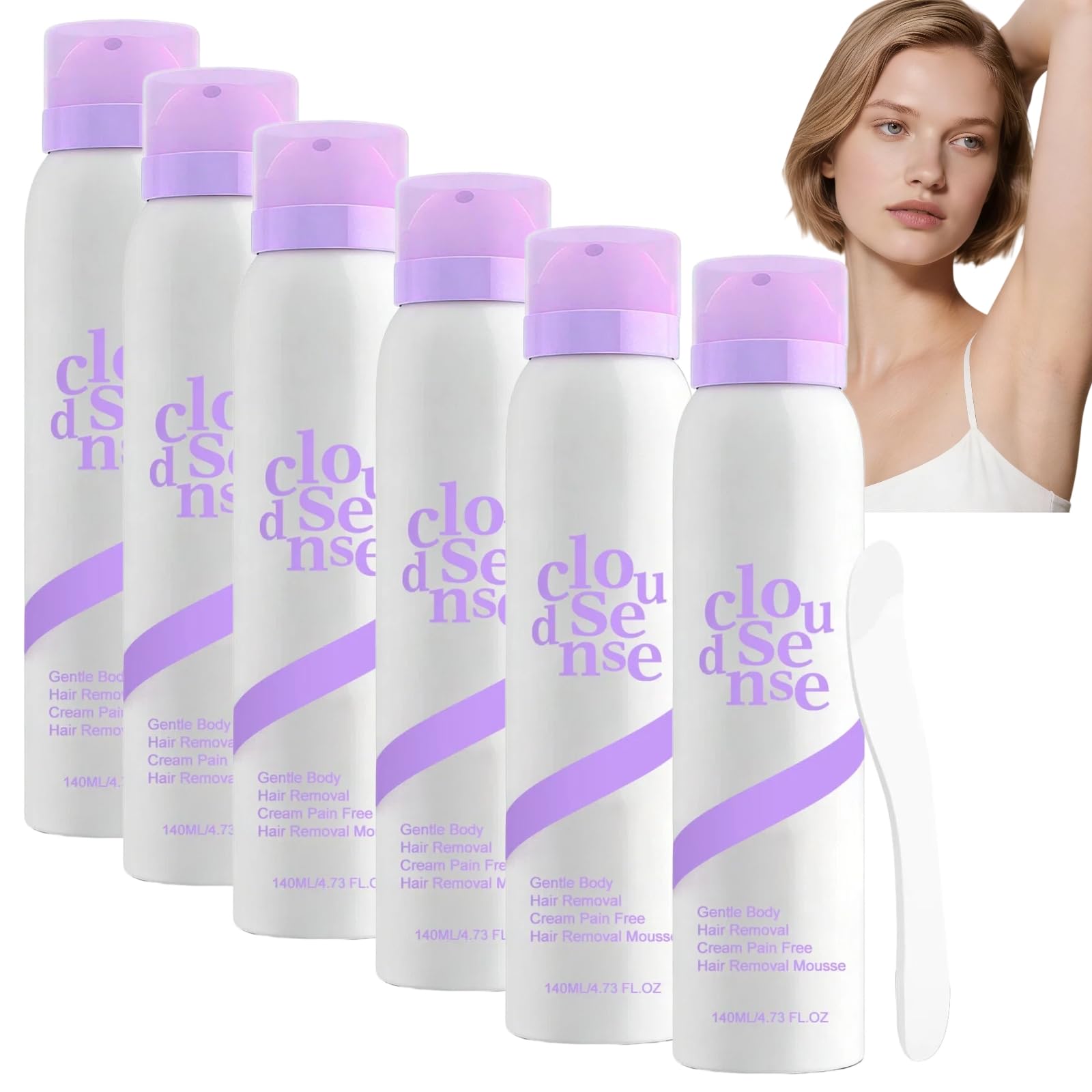 Spray depilatorio lisciante - Crema depilatoria delicata per il corpo, crema depilatoria indolore per pelli sensibili, depilatoria delicata ad azione rapida all'aloe vera acido ialuronico (6 pezzi)