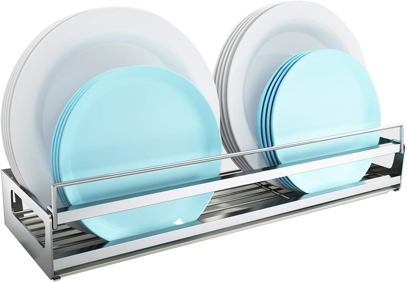 SNTD Wall Mount Dish Drying Rack Organizer with Drainboard, 304 Stainless Steel Dish Plate Drain Shelf for Kitchen Storage, Rustproof
