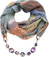 GOGNGTR Vintage Ethnic Infinity Scarf Necklace with Crystal Bead Pendant - Soft Chiffon Women's Scarf (SC005)