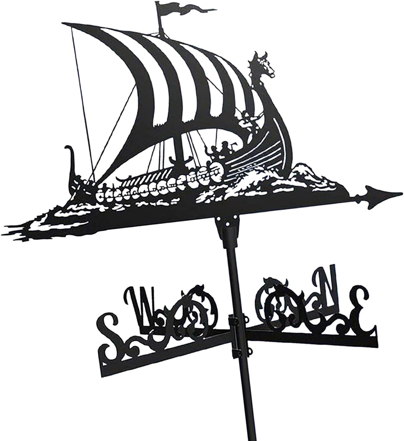 Viking Battleship Metal Weather Vane Vintage Pirate Ship Weathervane Wind Direction Indicator for Outdoor Garden Roof Paddock Decoration