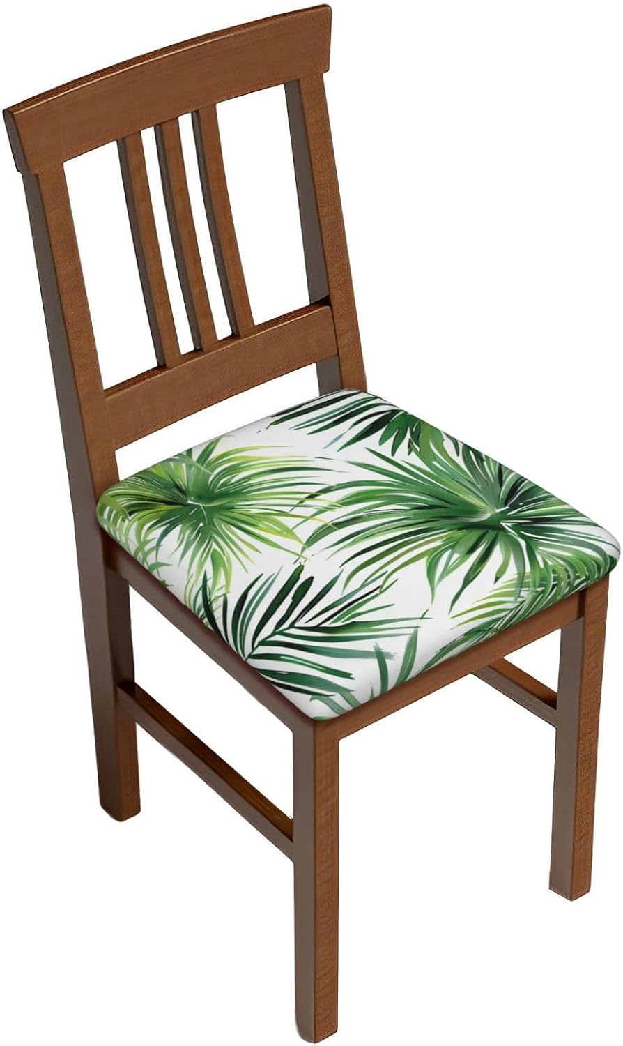 Transparent Palm Leaf Pattern Print Square Cushion Covers 6 Pcs Set Elastic Non-Slip Seat Cushion Slipcovers Pet Furniture Protectors for Chair, Sofa