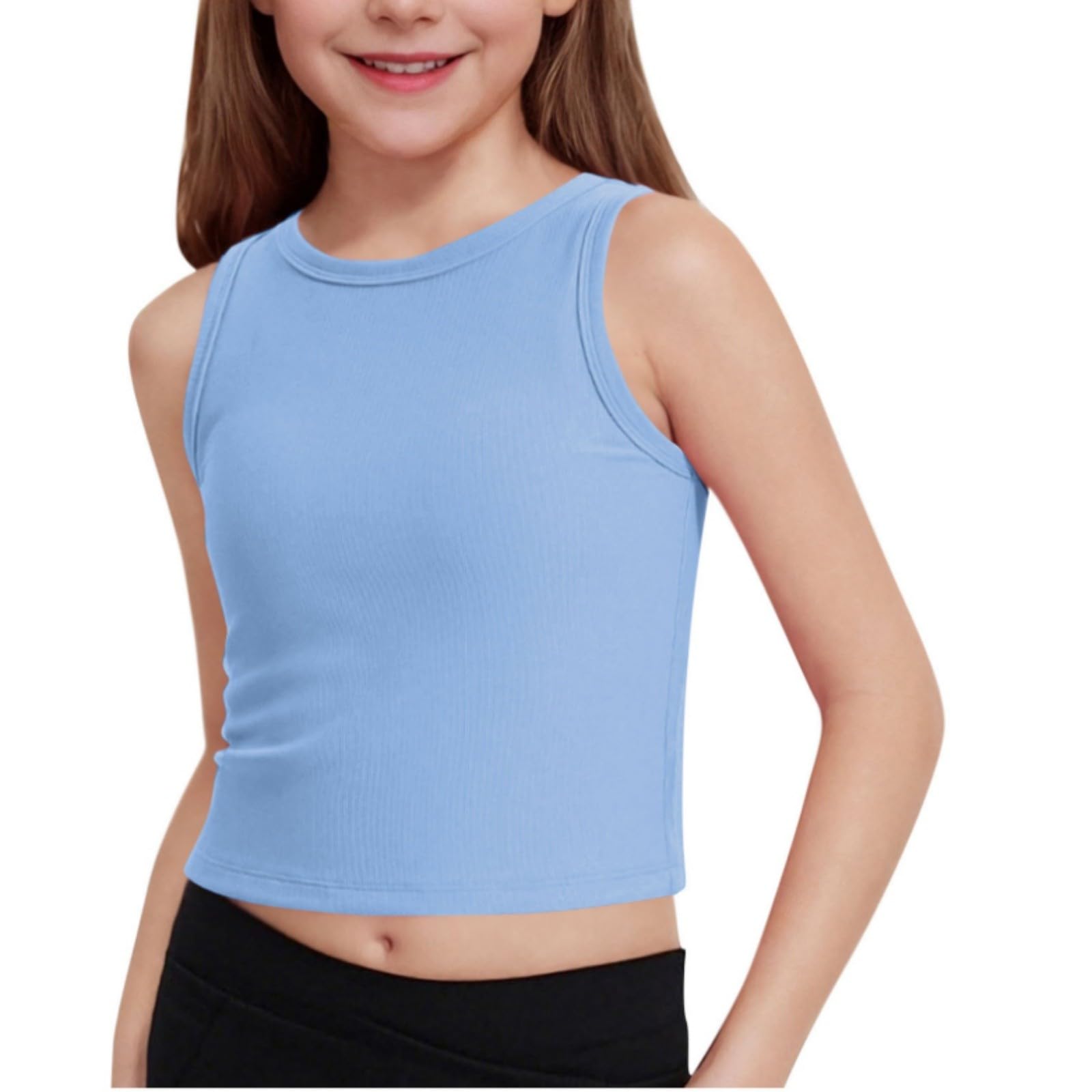 Generisch 2026 Niñas Tank Tops Niños Athletic Tank Rippenstrick High Neck Crop Tops para Gimnasio Yoga