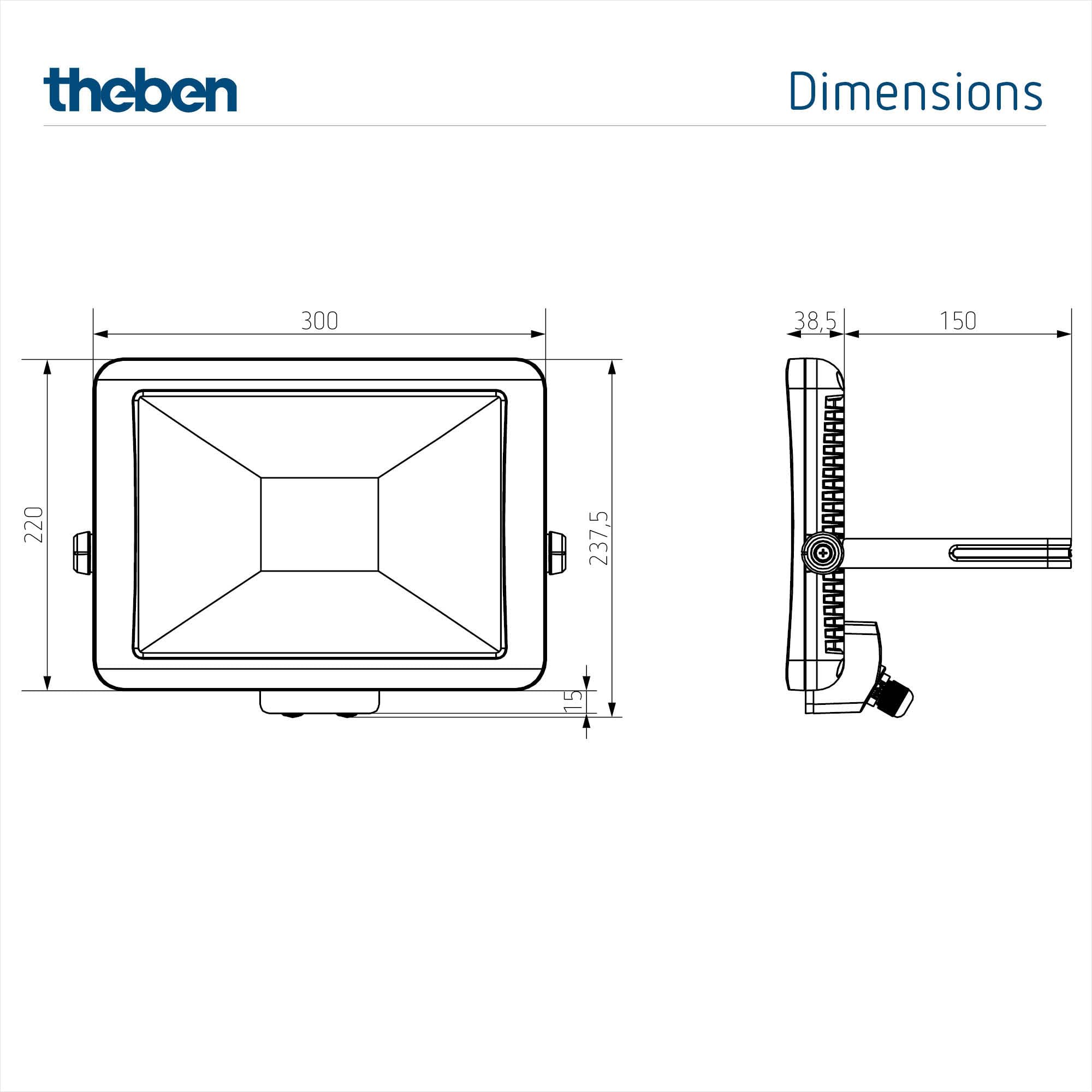 Theben 1020697 theLeda B50L W BK LED-Strahler 50 W 3000 K Wand/Decke außen | 5430 lm, IP 65, 360° drehbar, optional modular (Bewegungsmelder/Lichtsensor) erweiterbar, schwarz, warmweiß