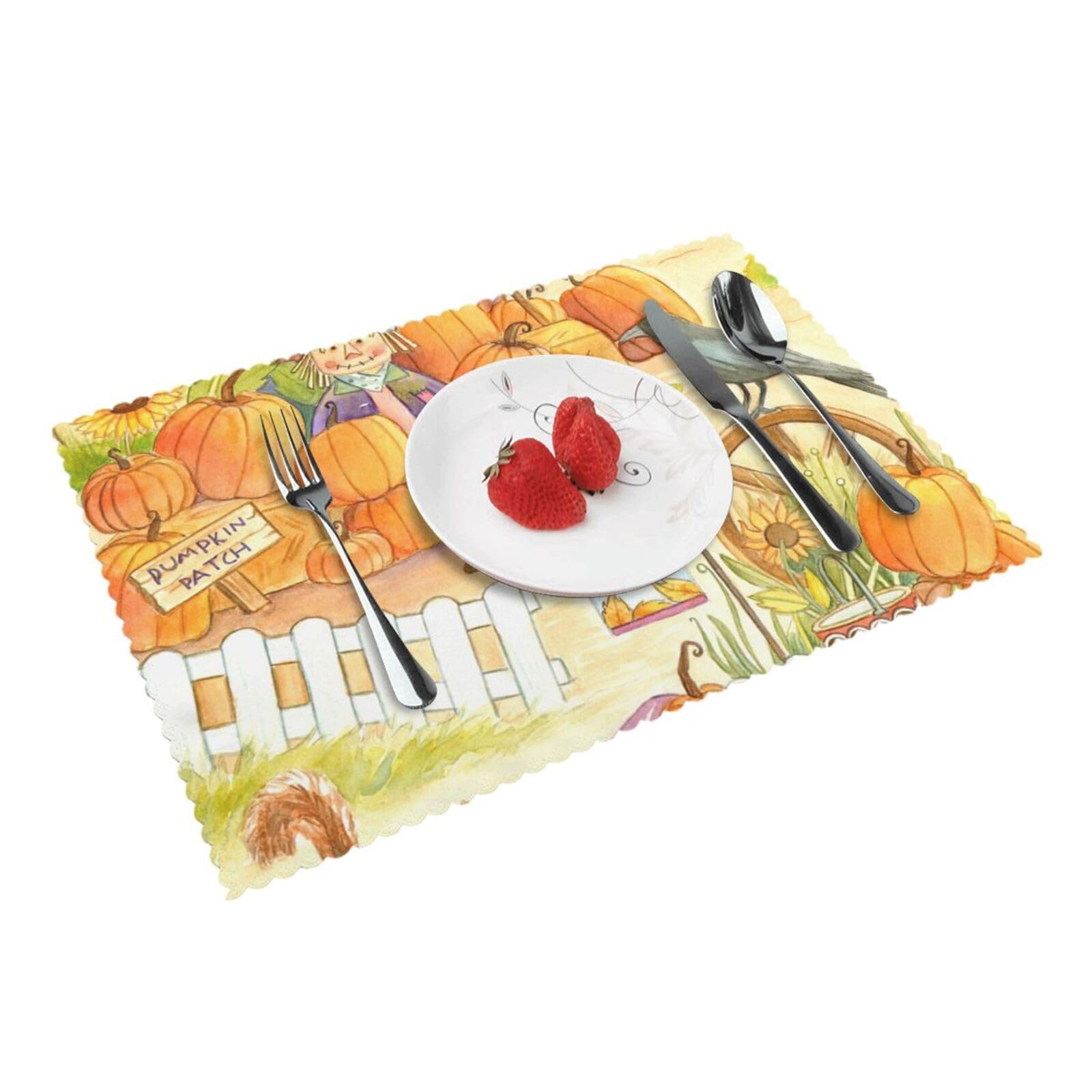 Bnvsadc Sunflowers Pumpkins 4 Pcs Heat Resistant Placemat 45X30 Cm, Printed Non-Slip Place Mats For Kitchen Dining Table Indoor Outdoor