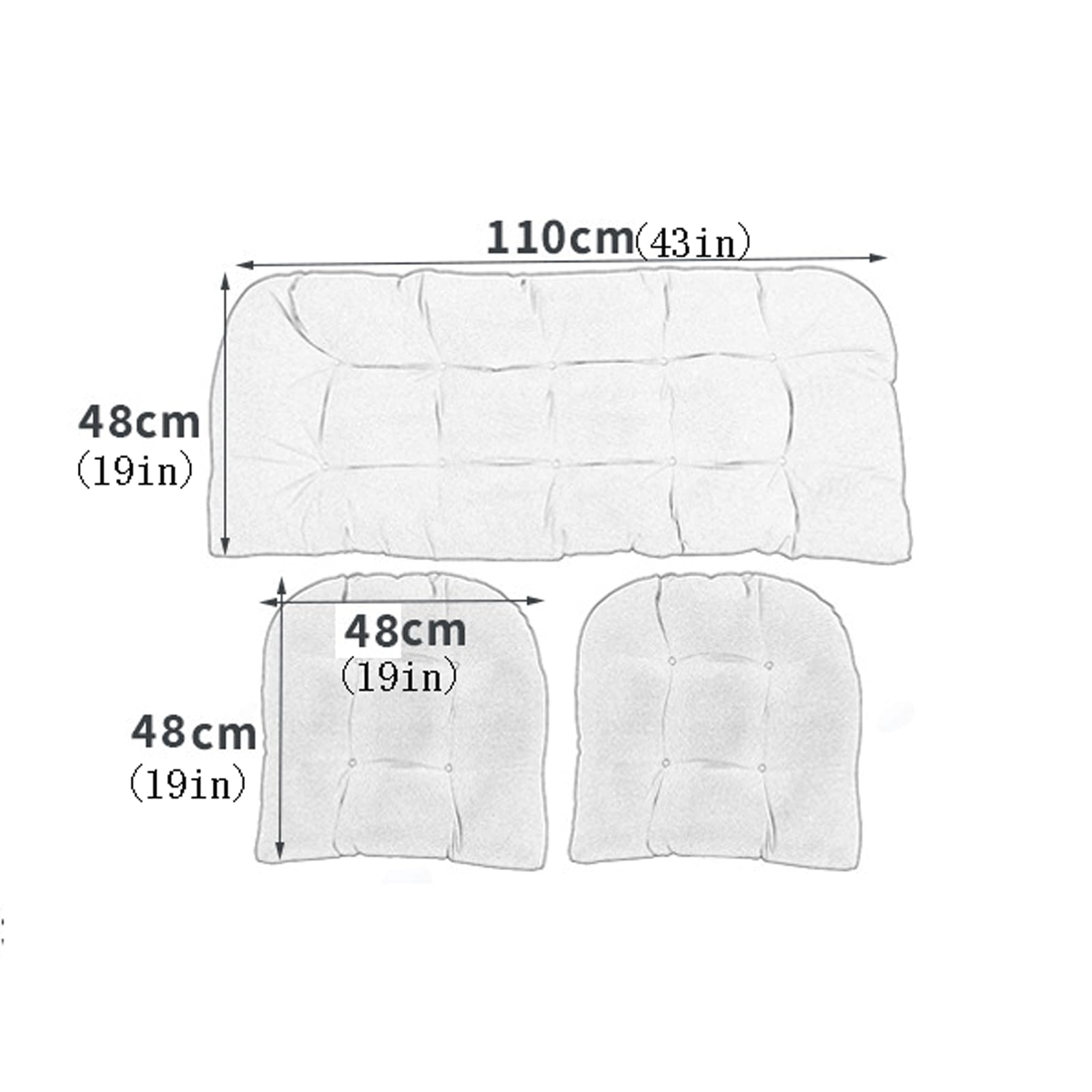 Lot de 3 coussins de meubles en osier – Ensemble de coussins touffetés pour intérieur/extérieur avec 1 coussin de causeuse et 2 coussins en forme de U (rouge)