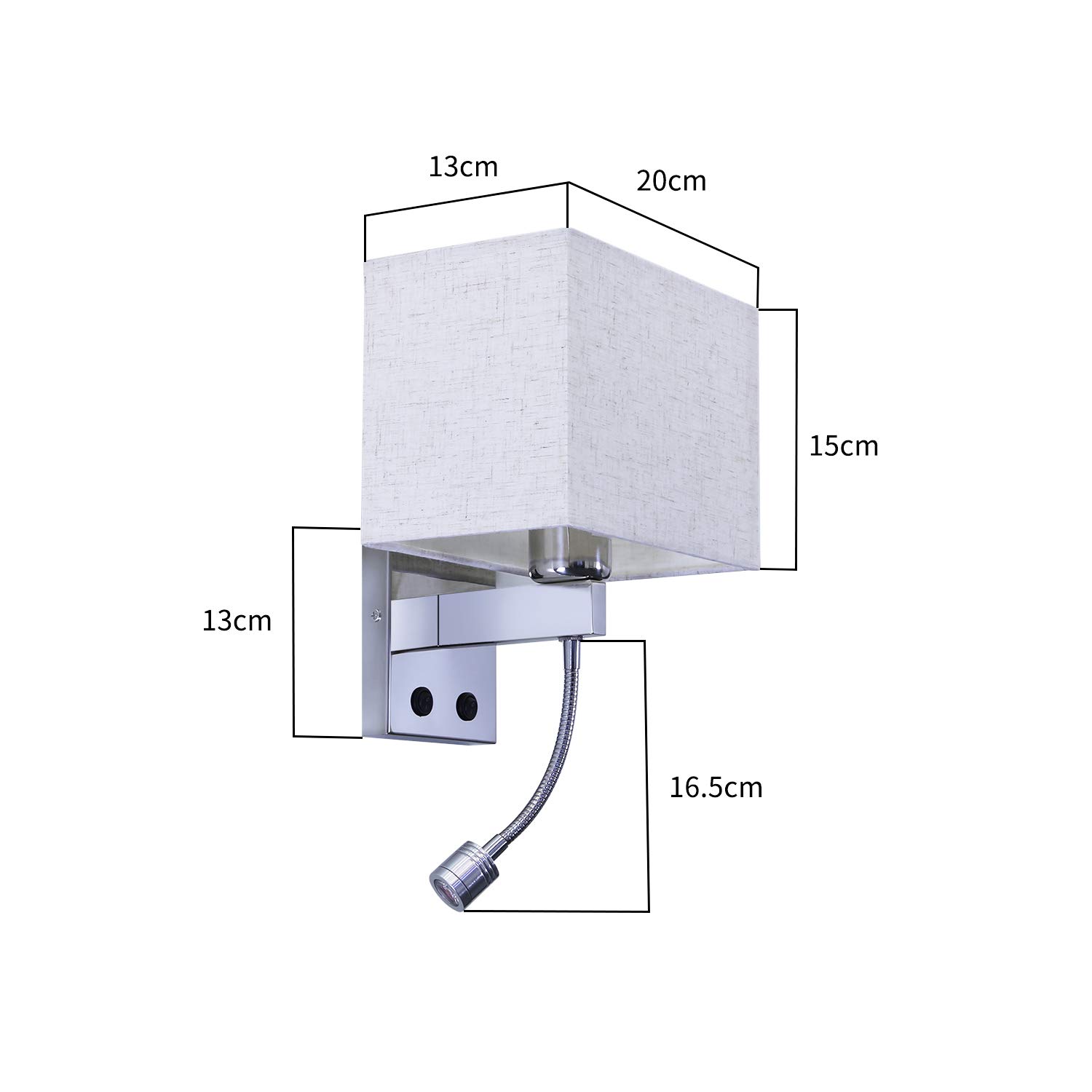 ZMH Lampa ścienna do sypialni, lampa ścienna LED, obracana o 360°, kwadratowy abażur z materiału, oświetlenie ścienne z przełącznikiem, nowoczesne oświetlenie E27, oświetlenie do korytarza, łóżka