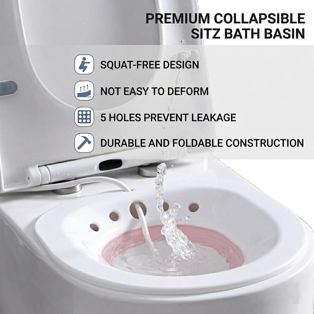 PERPART Sitz Bath Toilet Seat with Flusher | Folding Sitz Bath Tub for Pregnant Women | Postpartum Care, Hemorrhoids Recovery, Vaginal | Anal Inflammation Treatment - Portable Perineal Soaking Basin 1