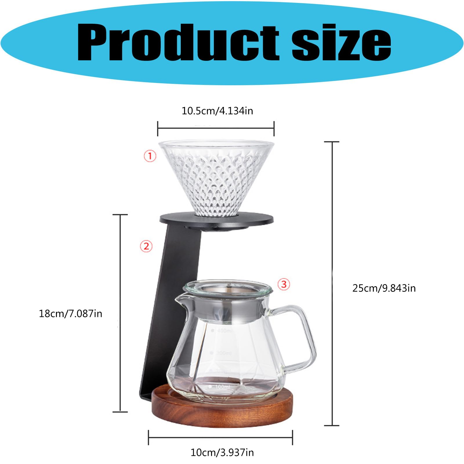 Generisch Filterkegelständer, komplett mit Glasserver, Kaffeemaschine mit Ständer und Klarglaskannen, ästhetisches Kaffeezubehör Set