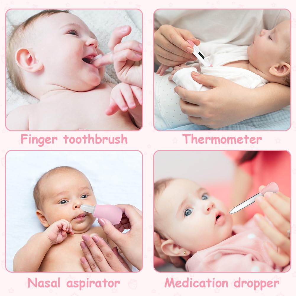 Flintronic 14 Pcs Trousse de Soin Bébé, Trousse de Toilette Bébé Compacte, avec Brosse à Cheveux, Pince à Ongles ect pour Nouveau-Nés Filles Garçons
