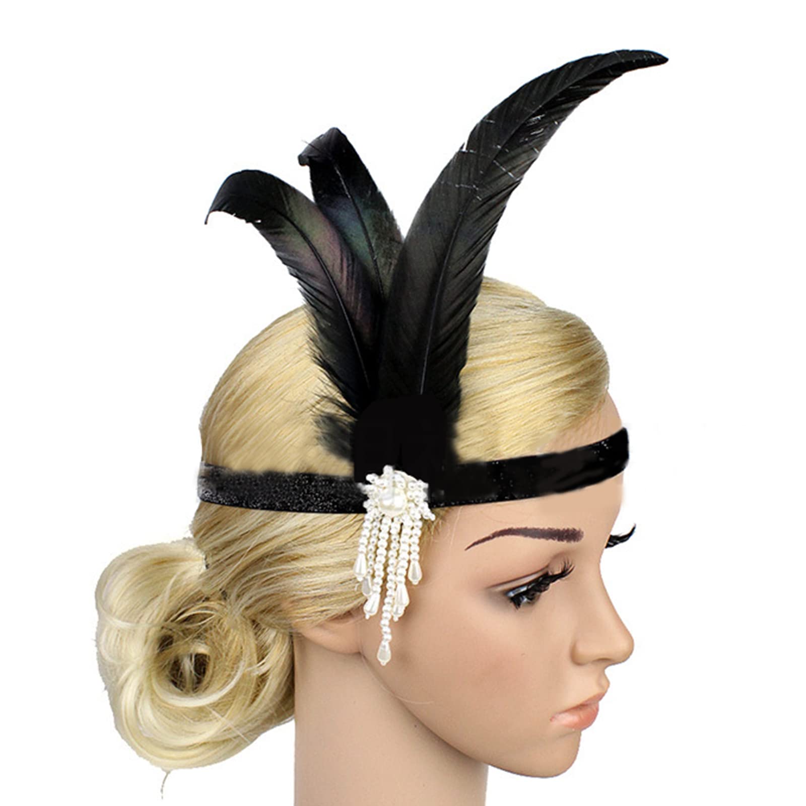 Hrtyvhin Feather Flapper Headbands Necklace Gloves Stick 1920s Prom And Beautiful Headpiece Elegant Headwear Feather Headbands Bachelorette