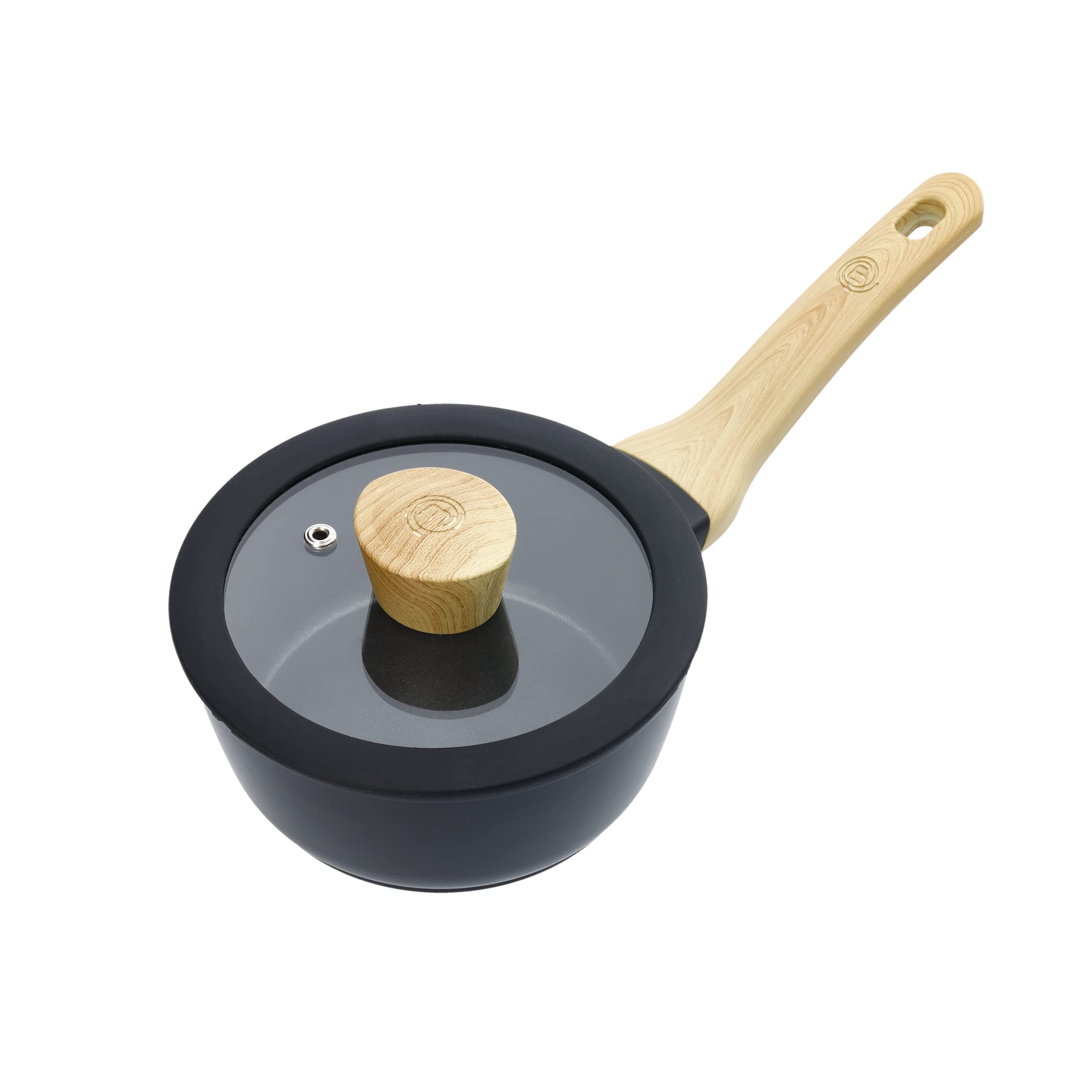 MasterChef Non Stick Saucepan for Induction Hobs 18cm Sauce Pot with Lid for All Cooking Surfaces, Swiss Engineered Aluminium Pan with Scratch Resistant, Nonstick Coating