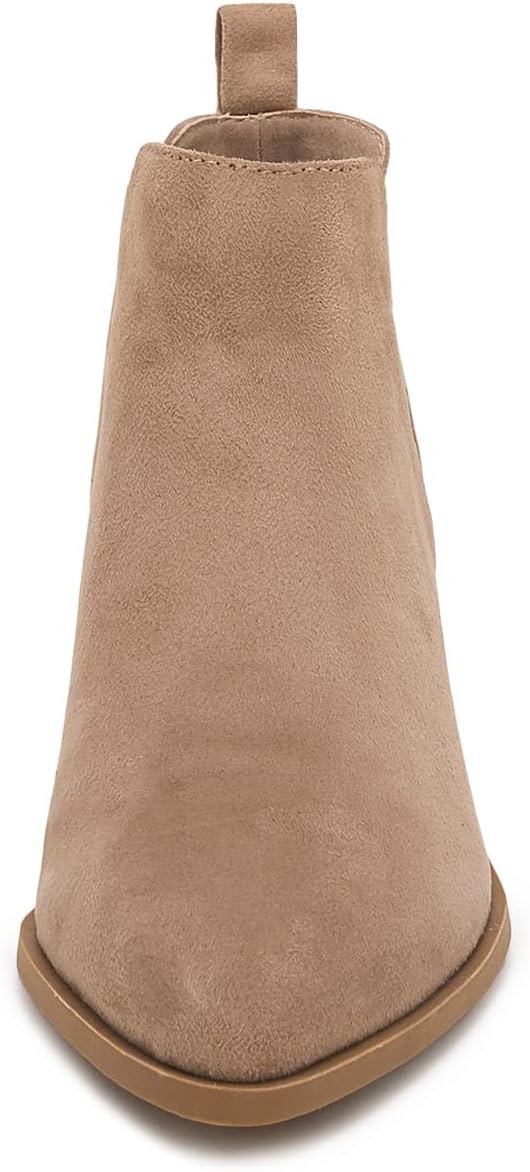 Minshluu Booties for Women Stacked Chunky Heel Ankle Boots Slip on Western Low Heel Chelsea Boots - Image 5