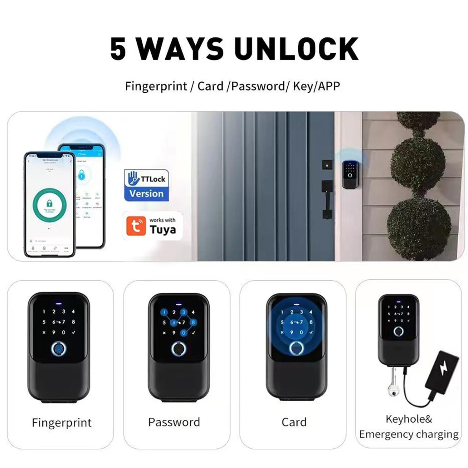 Intelligenter wasserdichter Schlüsselsafe unterstützt Tuya/Ttlock Bluetooth-Fingerabdruck-Schlüsselbox App-Fernzugriff für Wohnungsmakler Büro Haustürgriff und Wand,Tuya app