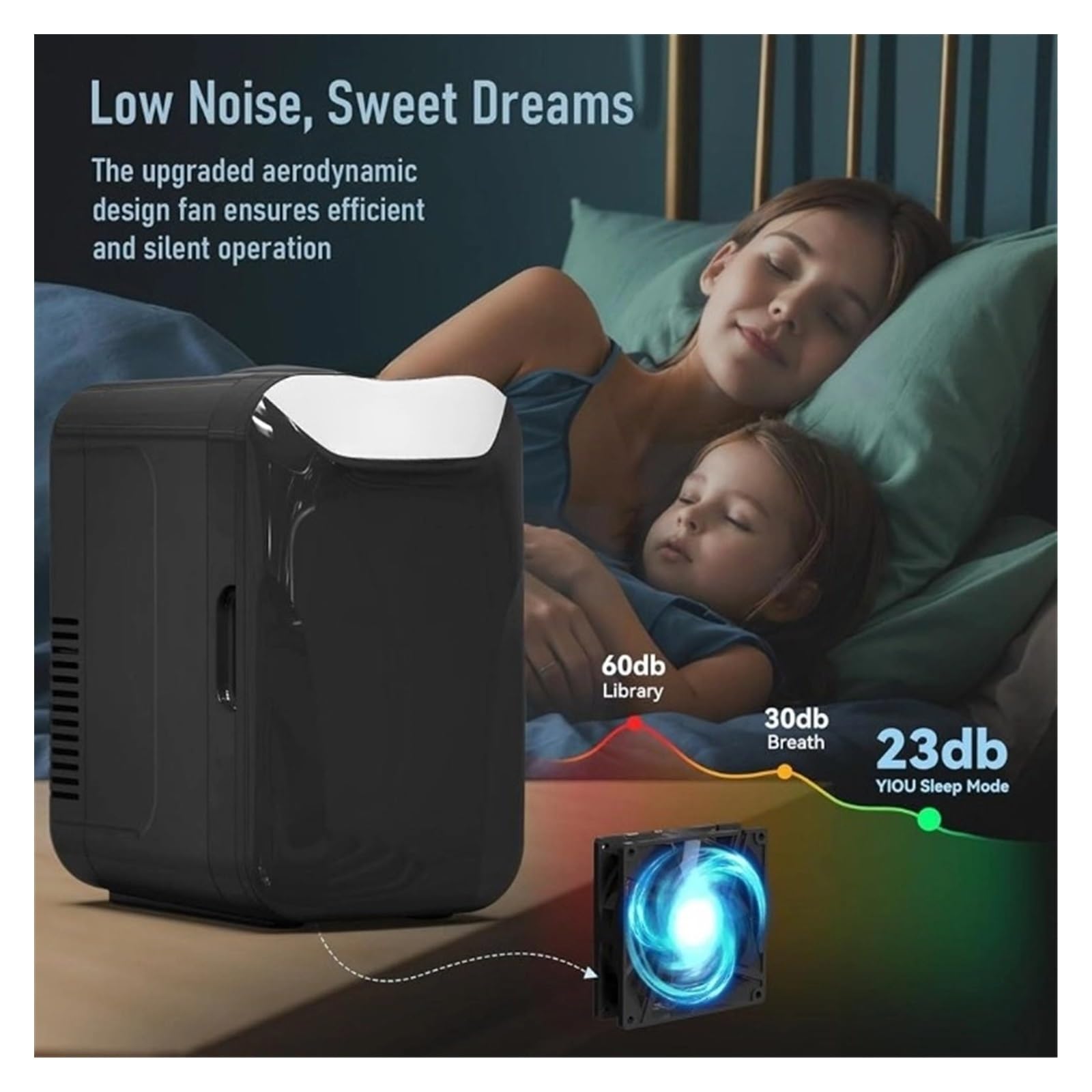 Mini frigorifero da 6 litri con raffreddamento Dual Core, frigorifero portatile per la cura della pelle, 110 V AC, 12 V DC, ventola silenziosa, funzione di raffreddamento e calore, include 2