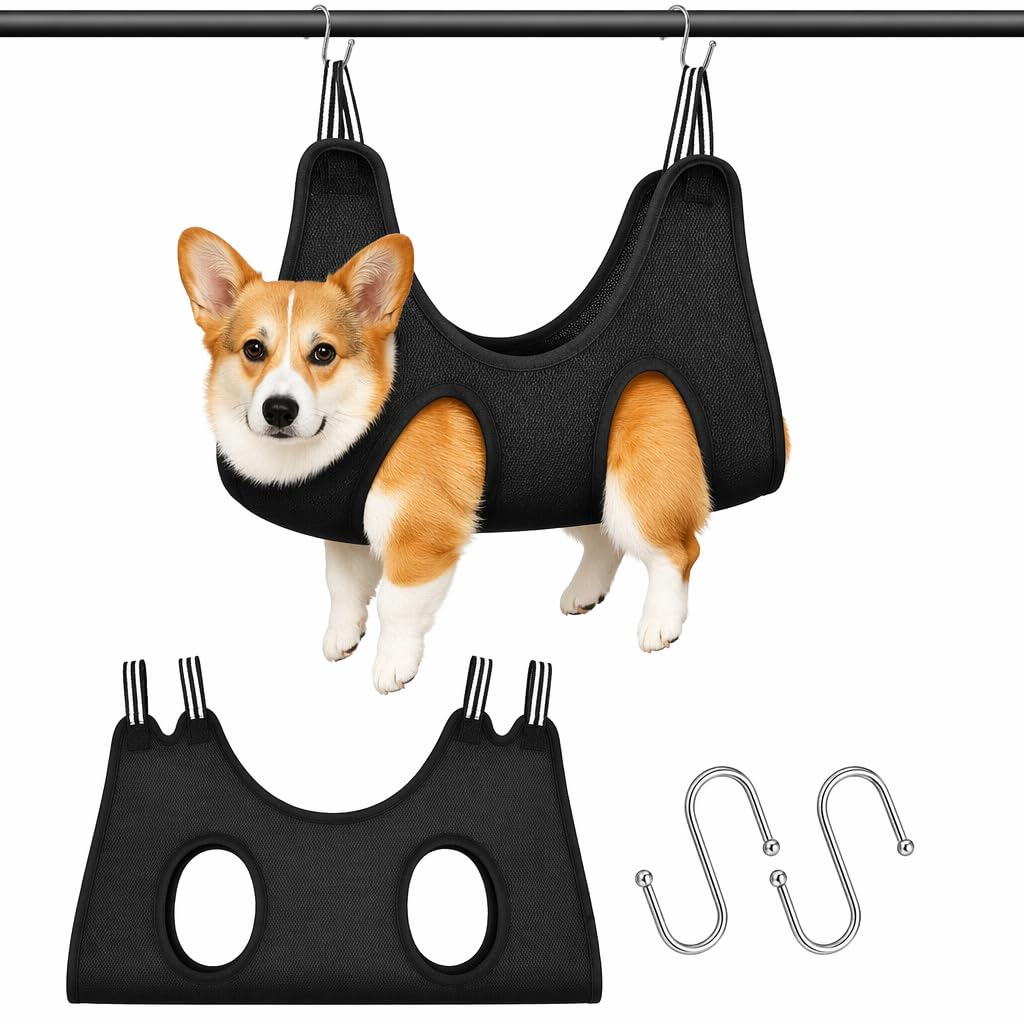 Dog Grooming Hammock 1 Set Mesh Breathable Cat Harness Sling Black Size M