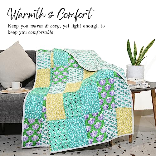 Quilted Decorative Patchwork Throw Blanket Multi Color Super Soft 100% Cotton Warm Indian Vintage Quilt For Sofa And Couch 50 X 60 Inches #TOP4