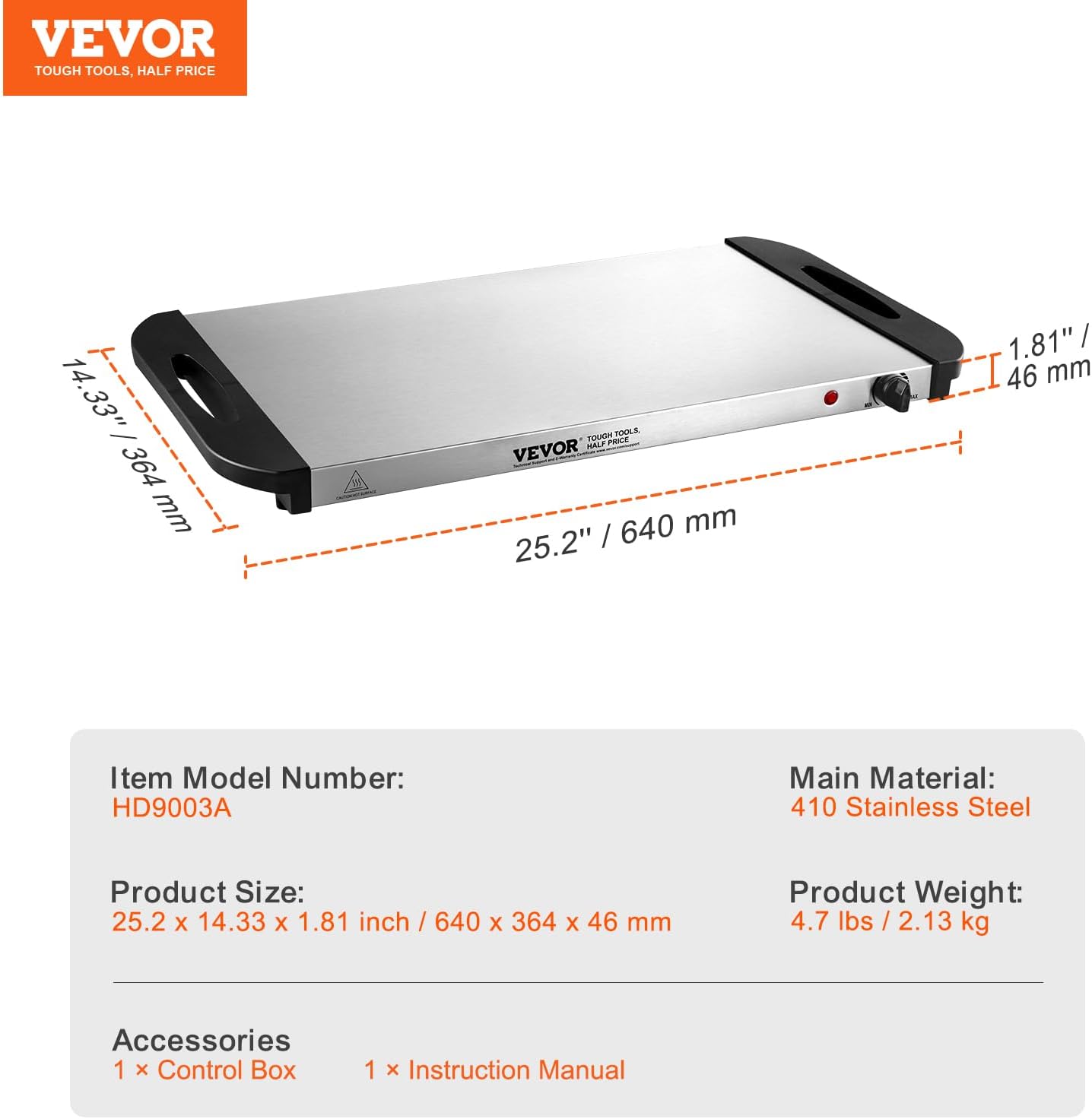 VEVOR Electric Warming Tray, Food Warming Trays for Buffet, Warming Trays with Adjustable Temperature Control, Portable Stainless Steel Food Warmer, Hot Plate Perfect for Parties, Catering, Holidays