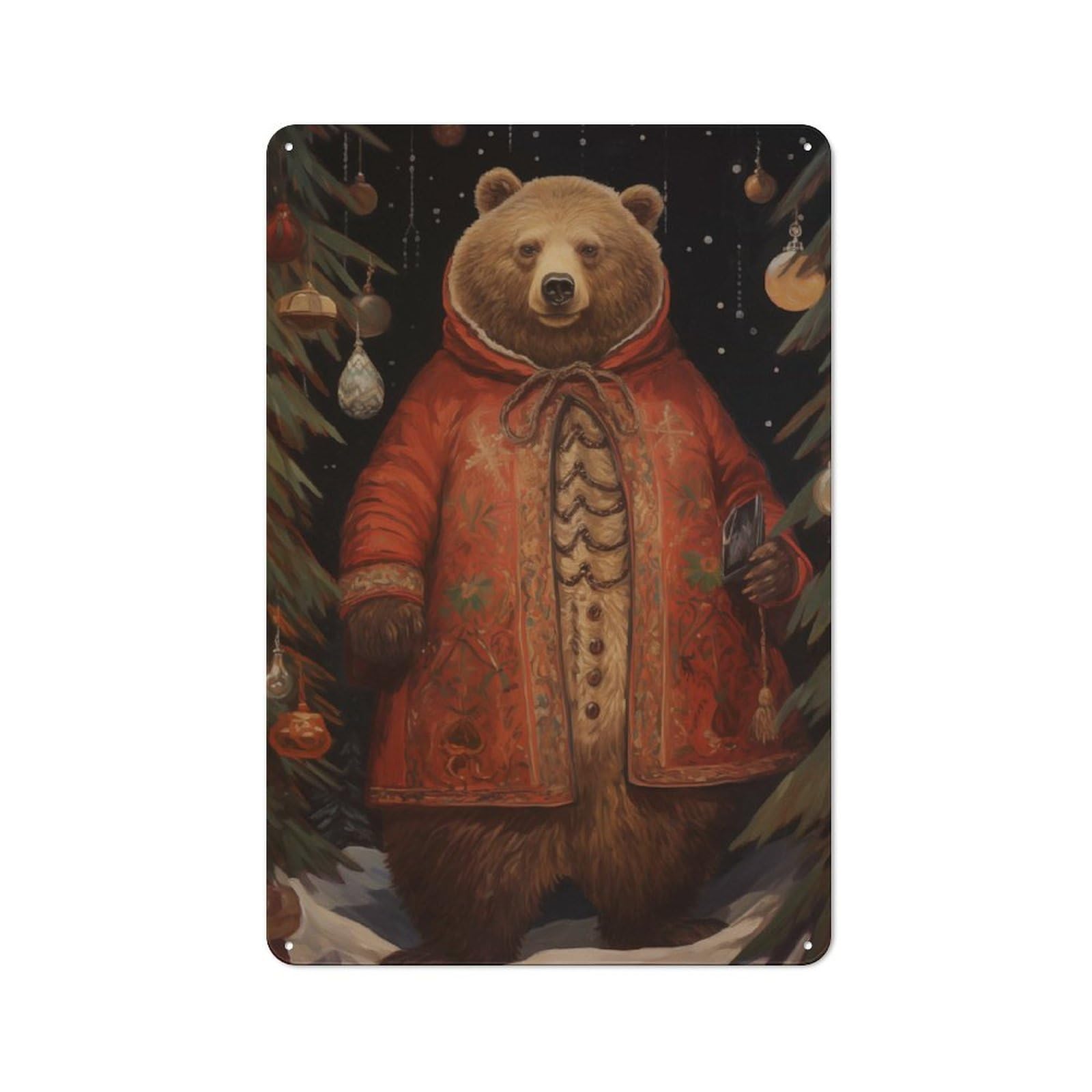 Junmoney Classic Xmas Bear Metal Plaque 30X20cm With For Garage Wall, Retro Decor, For Garage Decor Collectors Refreshing A Room In Autumn