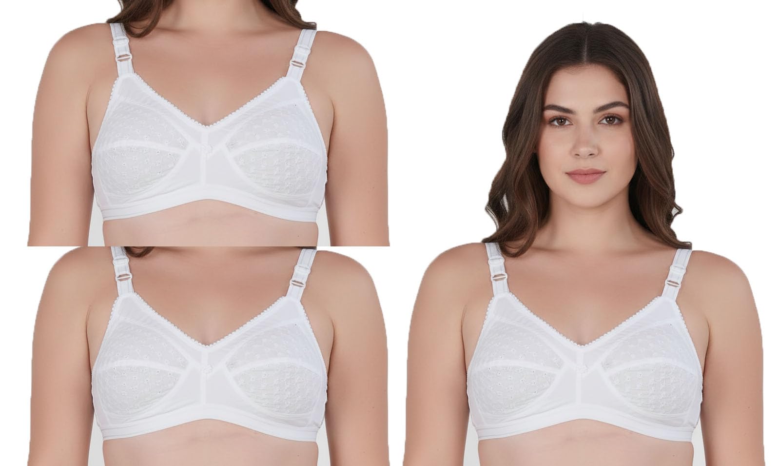 Women's Cotton T-Shirt Bra-Pack of 3 Wire Free Non Padded White-picture-53