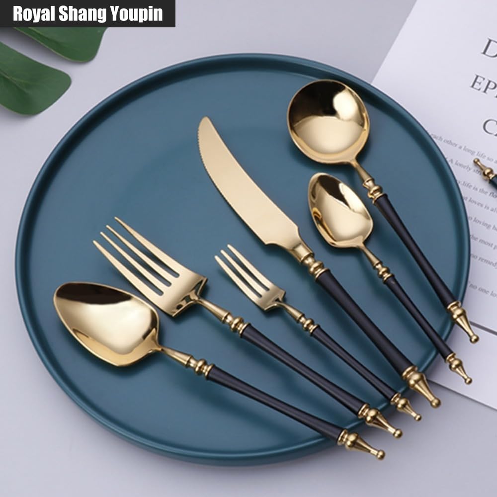 Leggero Lusso Leggendario Pilastro Romano Maniglia Cucina Acciaio Inossidabile Posate Stoviglie Posate Set Coltello Da Bistecca Forchetta Cucchiaio Cucchiaino (Oro Rosa,24 pezzi)