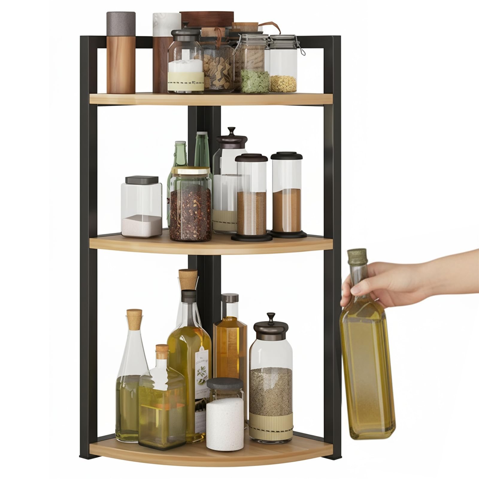 3-Tier Metal Countertop Shelf Kitchen Corner Organizer Rack for Home Bathroom