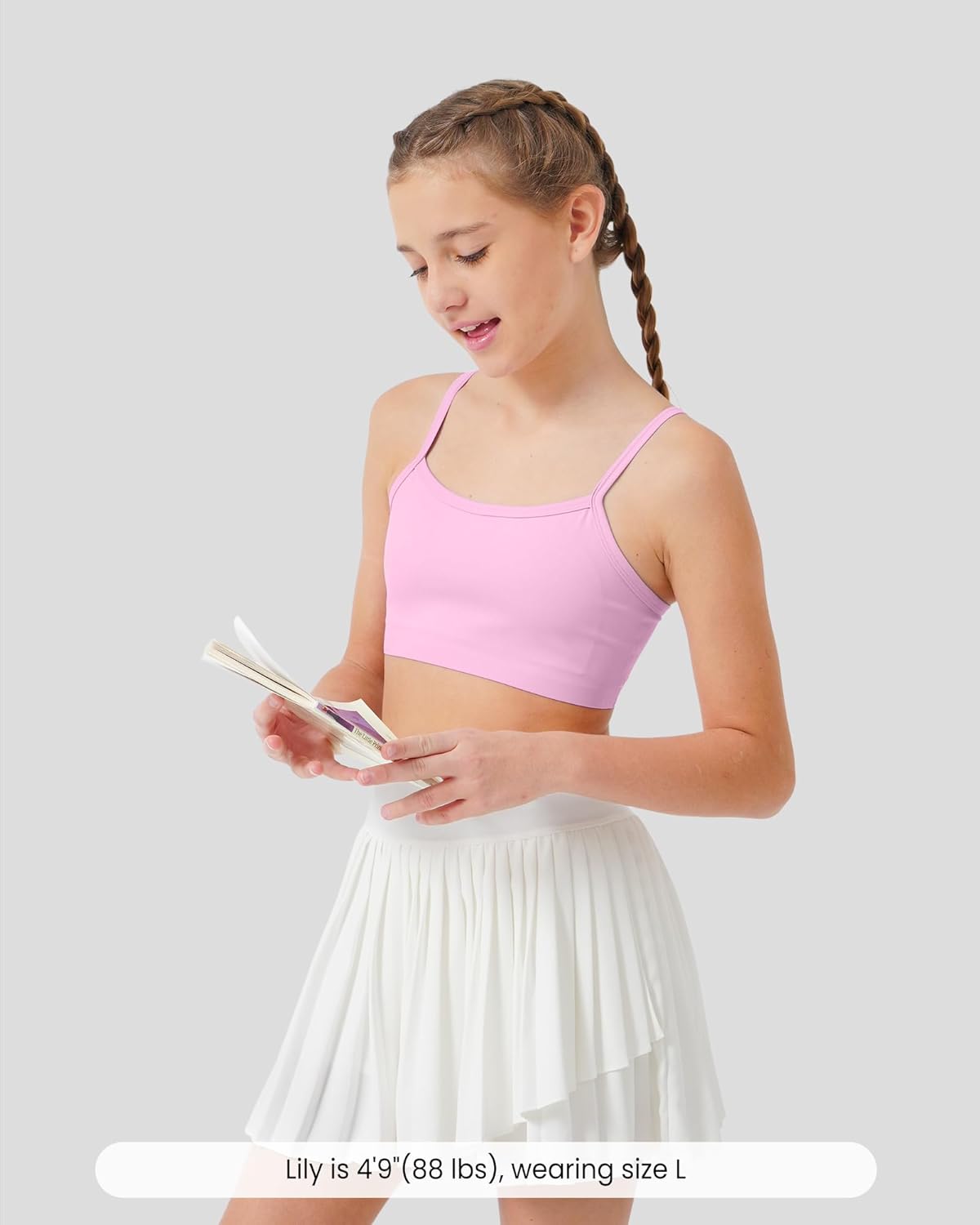 Soft Training Bras for Girls 7-12, Crop Cami First Bra with Adjustable Straps - No Pads, Chest Double Lined - Image 3