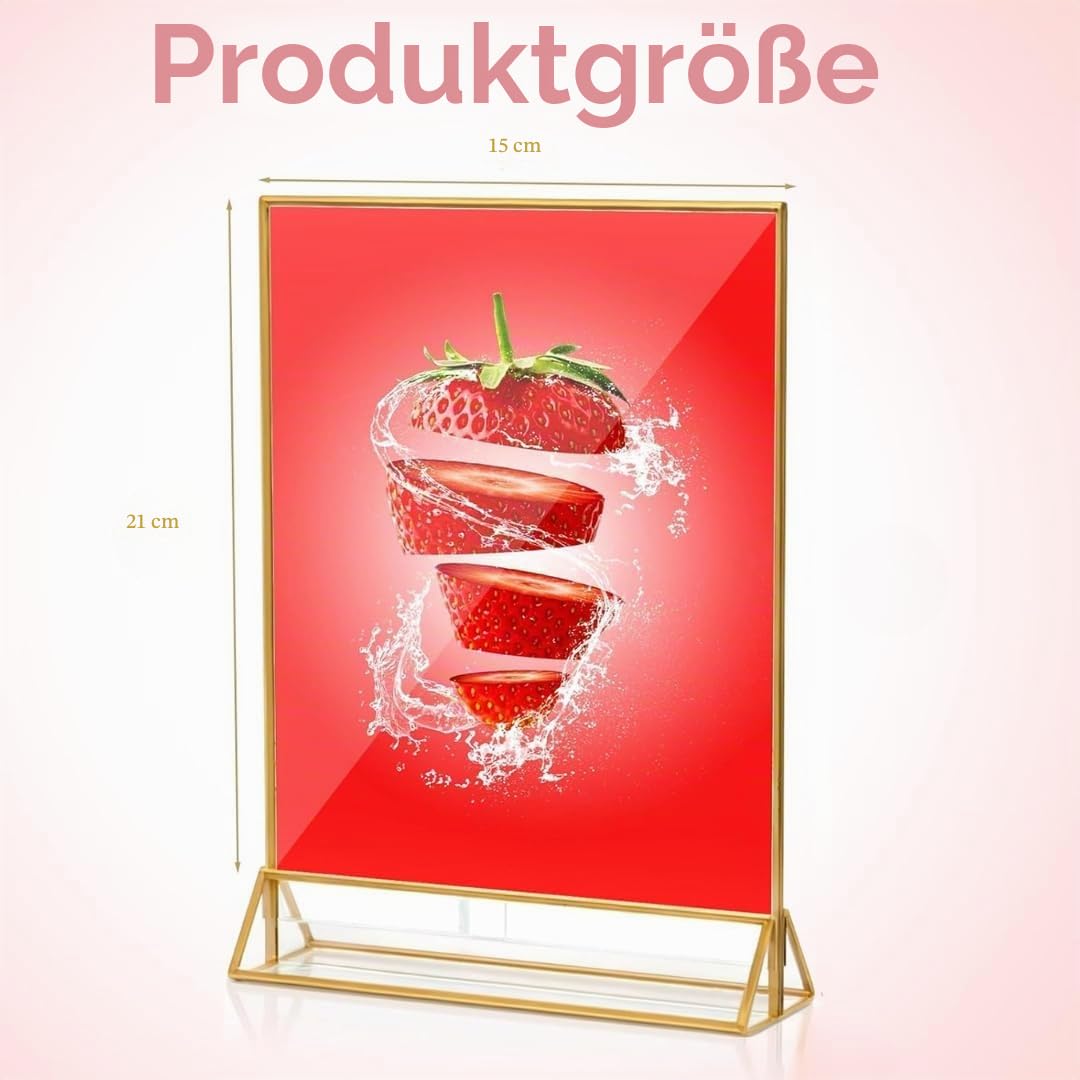 Acryl-Schildhalter A5, 6 Stück, transparenter Bilderrahmen und Flyerhalter, doppelseitiger Acrylrahmen mit Goldrahmen für Hochzeitstischschilder