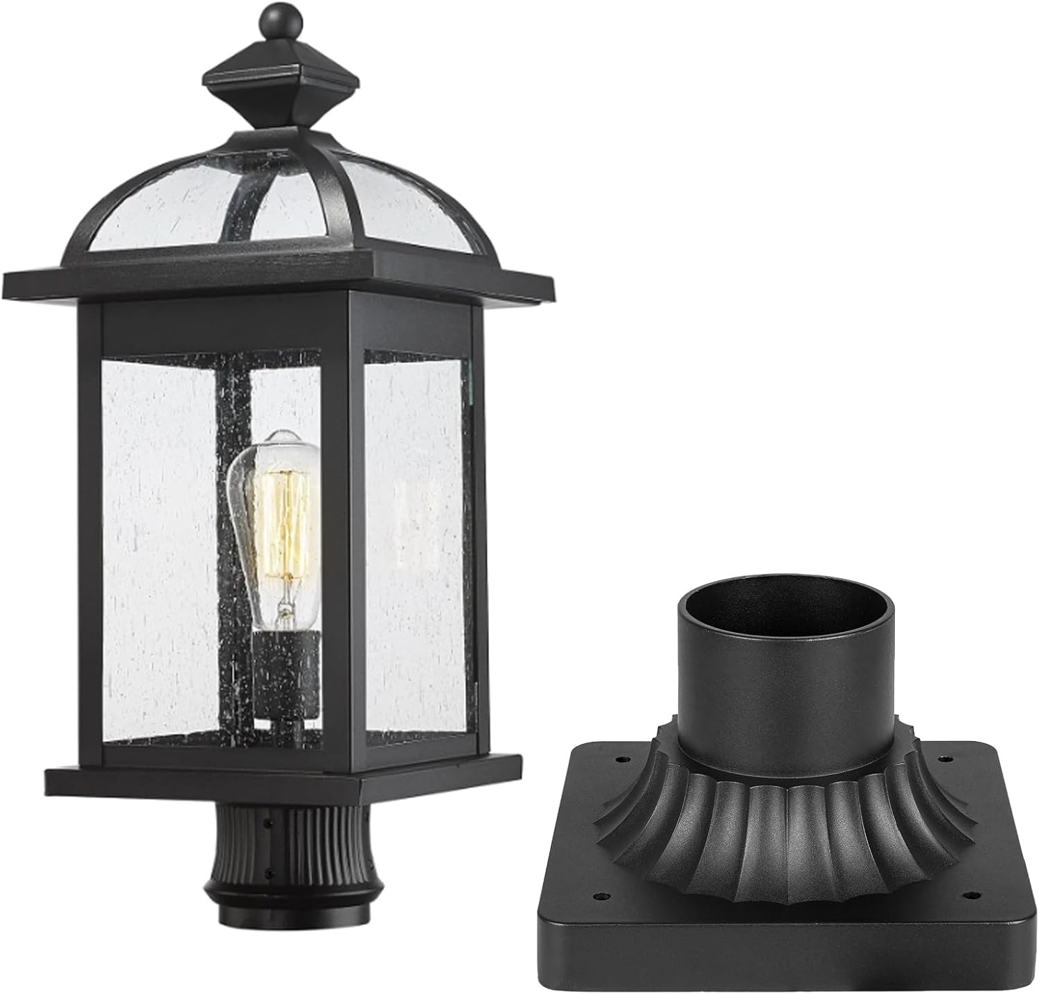 Darkaway 22inch Oversized Outdoor Post Lights + Post Light Adapter，Lamp Posts with Seeded GlassOutdoor Lighting for Patio, Garden, Pathway (1 Set, Black)