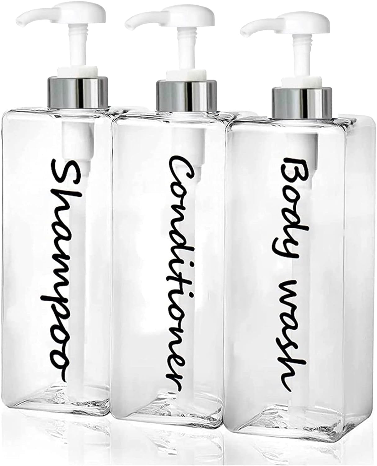 21oz Shampoo Dispenser - Refillable Shampoo and Conditioner Bottles Clear Set of 3 - Modern Shampoo Bottles for