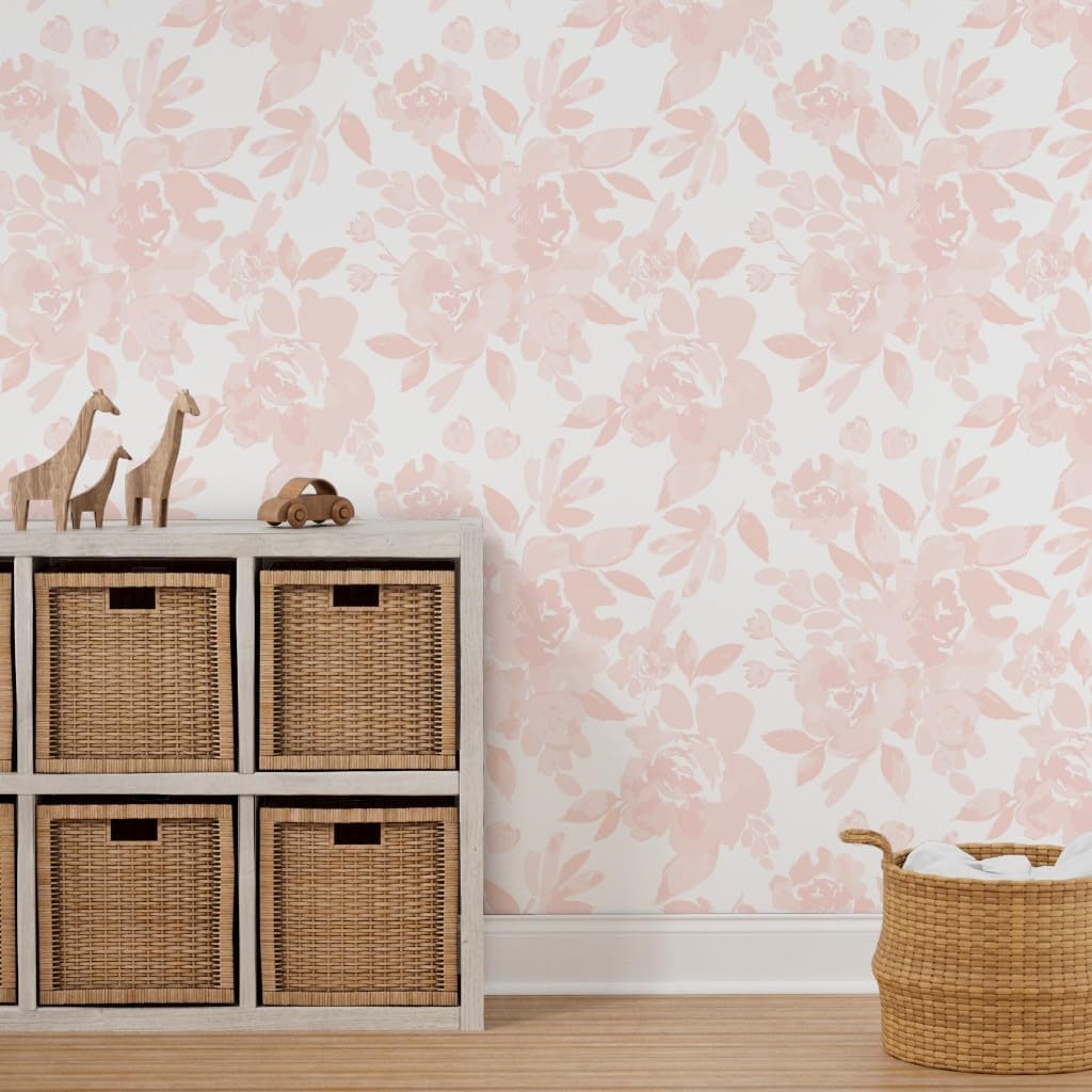 Peel & Stick Wallpaper 9ft x 2ft - Peonies Blush Bloom Princess Floral Girls Room Custom Removable Wallpaper by Spoonflower