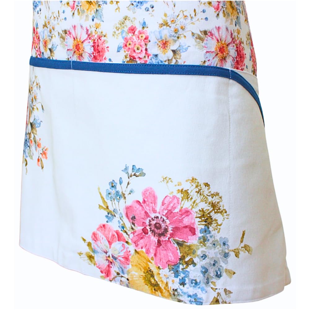 Dekohelden24 Grembiule da giardino in 100% cotone, senza bavaglino, motivo: Garden Flower Cream, dimensioni: ca. 45 x 75 cm (A x L x P), Crema colorata, 45 cm hoch