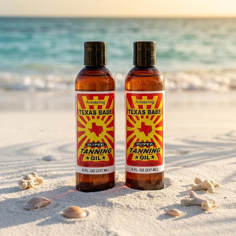 Óleo bronzeador Texas Babe Original, 240 mL, sem óleo mineral e sem FPS — Pacote com 2