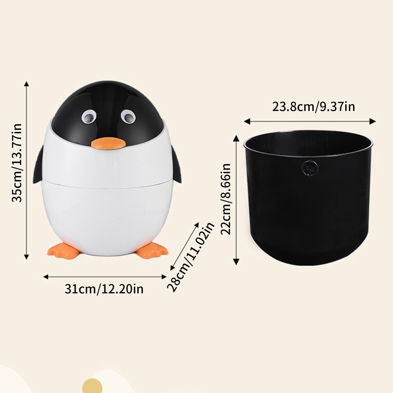 Pinguin-Mülleimer – Pinguin-Mülleimer | Mülleimer Für Unter Tische | Schreibtisch-Mülleimer | Abfallbehälter In Tierform | Pinguin-Mülleimer, Schreibtisch-Mülleimer | Papierkorb Für Das Schlafzimmer I