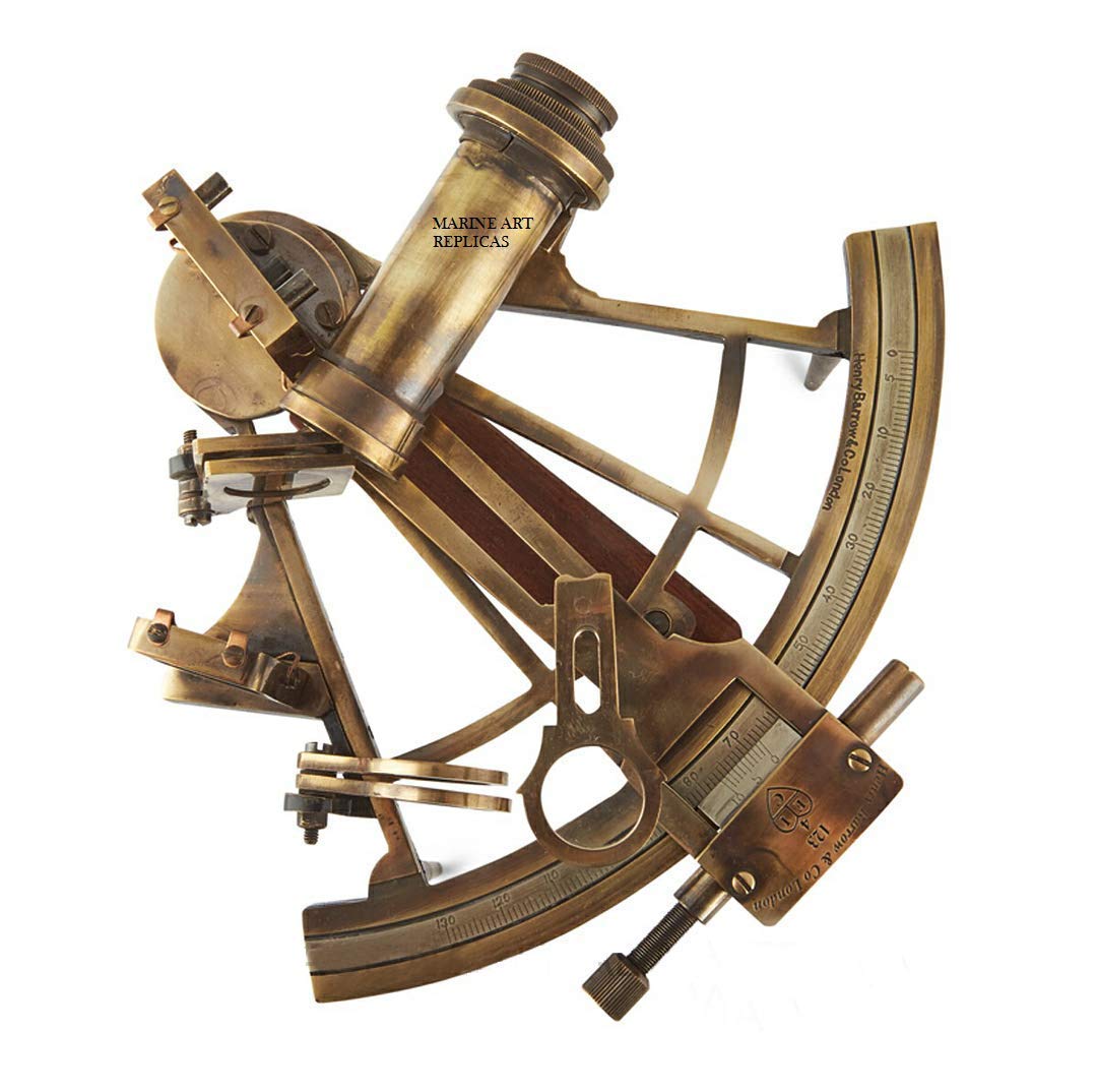 Sestante nautico in ottone anticato da 20,3 cm, con scatola di legno, regalo nautico