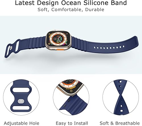 Miniatura 8 de Correas de silicona de océano compatibles con Apple Watch Band Ultra de 1.929 in 1.772 in 1.732 in 1.614 in 1.496 in 1.575 in 1.654 in para mujeres