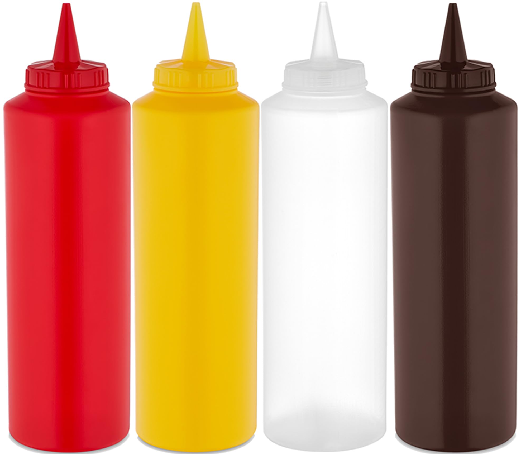 Catergold 4 Pcs Squeeze Sauce Bottles Multicolours Kitchen Food Dispensers Leak-Proof Ketchup & Mustard Multipurpose (750ml)