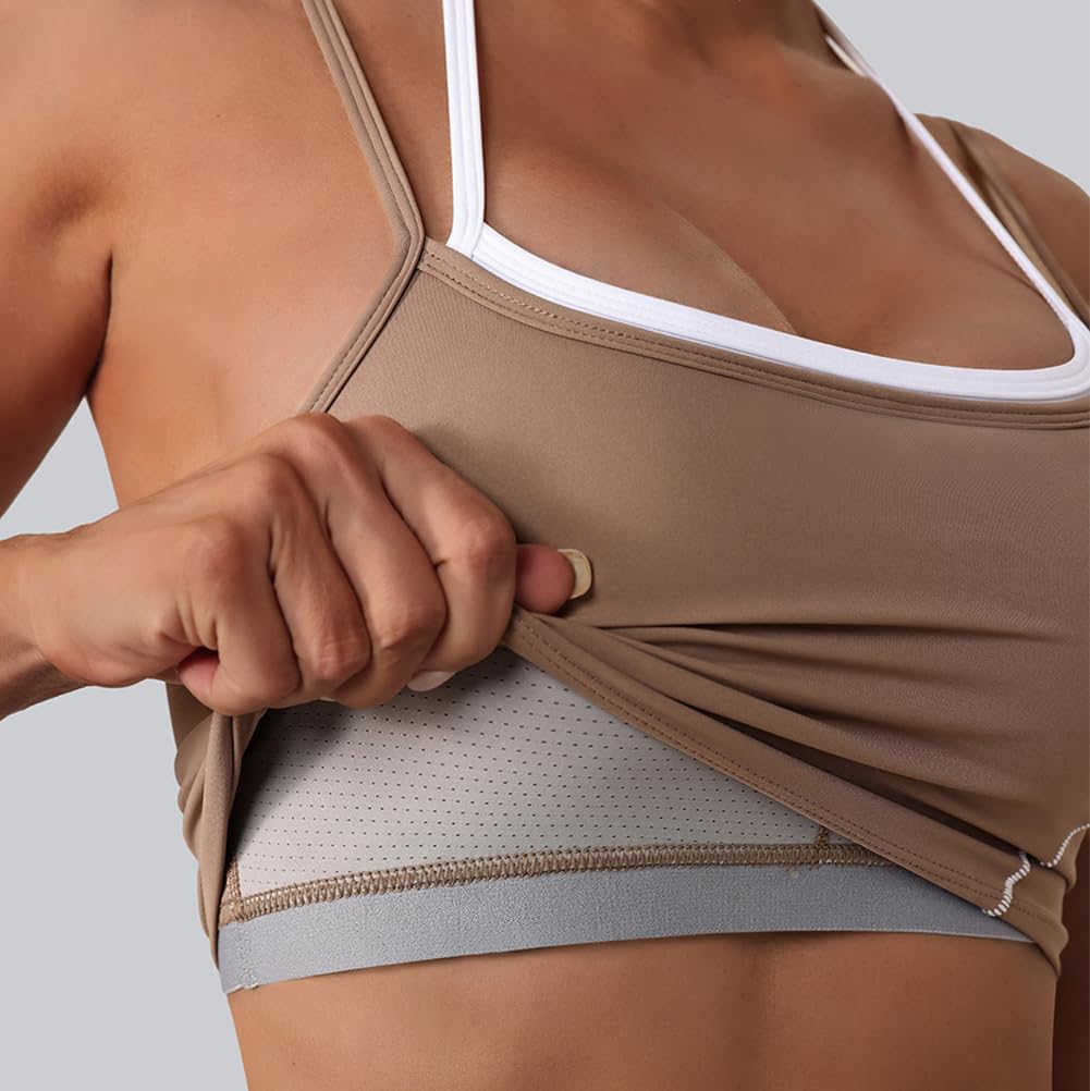 Vêtements de Sport sans Couture pour Femme Ensemble de 2 Pièces Soutien-Gorges Sports Dos Nu + Jupe de Tennis avec Shorts Intégrés Yoga Fitness Entraînement Tenues de Sport Survêtemen
