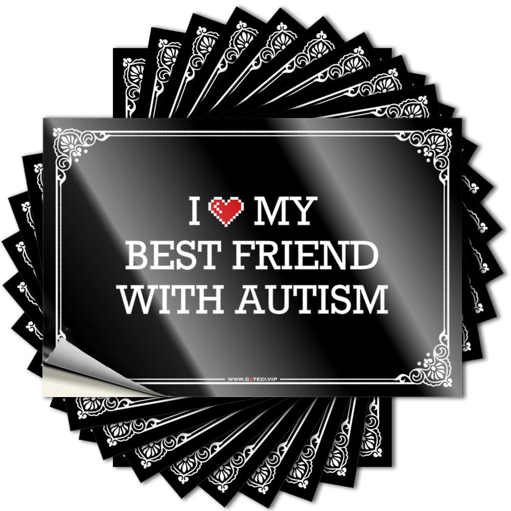 I Love My Best Friend with Autism Lover Decal | Stitch Waterproof Vinyl Bumper Earth Removable Decal Peel Stick(12X18CM)