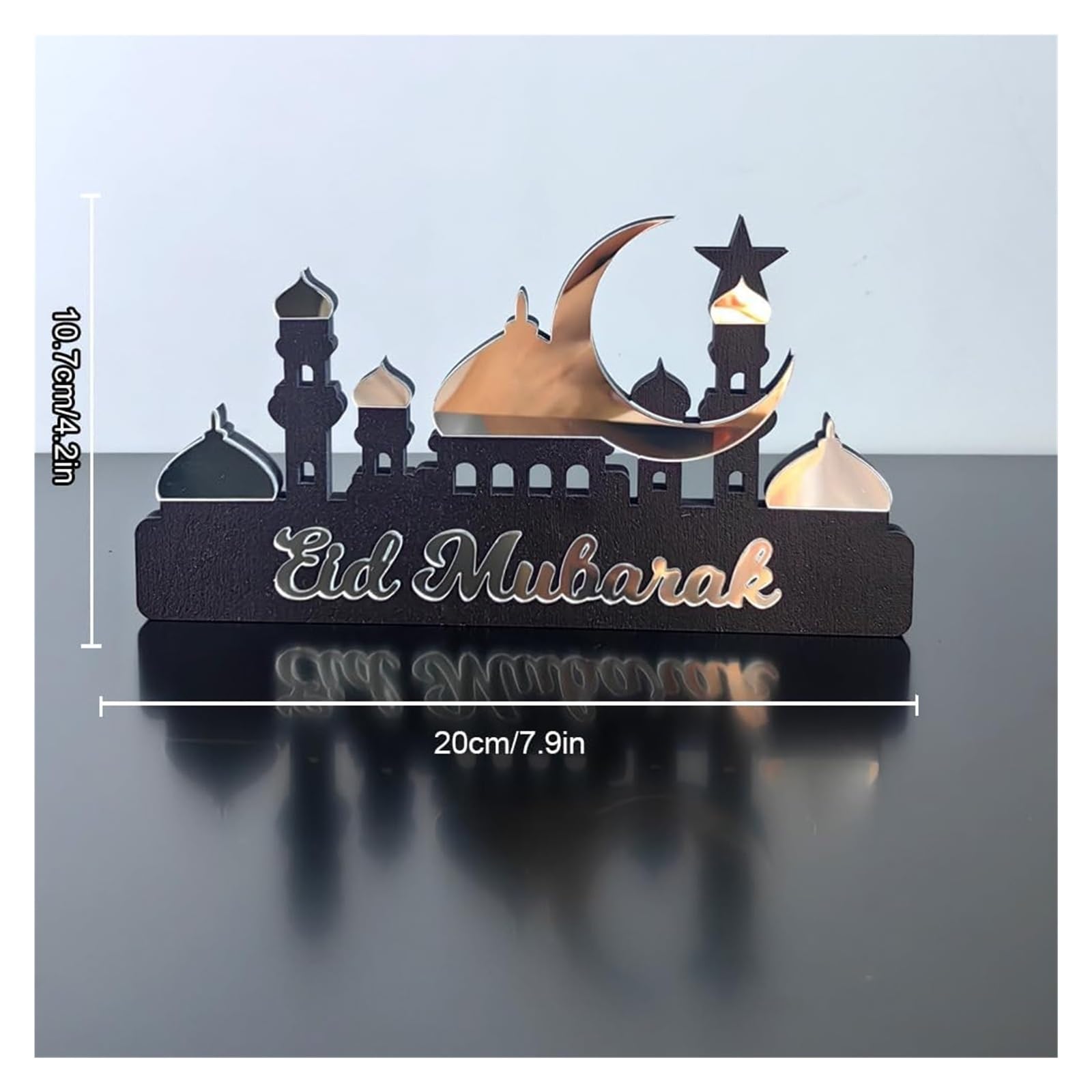 Ozdoby ramadanowe na domowy stół, Ramadan Kareem Dekoracja stołu Drewniana akrylowa dekoracja Eid Mubarak(Silver B,S)