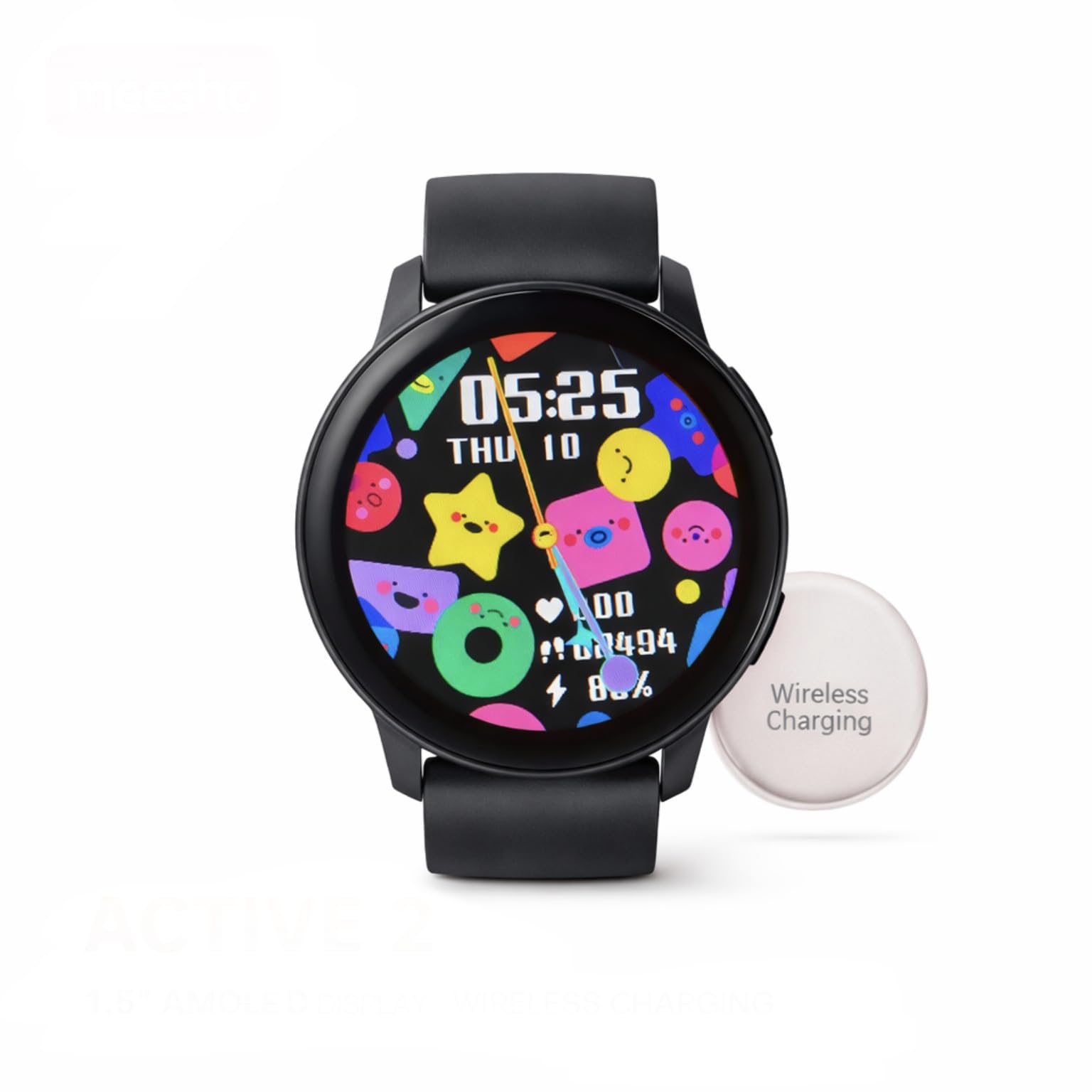 Bluetooth Smartwatch for Men & Women, Full Touch Display, Fitness & Health Tracker, Heart Rate Monitor, Wireless Charging, Black