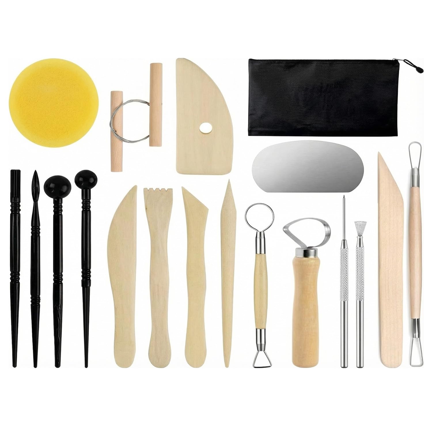 19Pcs Pottery Tools, Air Dry Clay Tools, Muti Sizes Stainless Steel Sculpture Scraper, Pottery Ribs, Clays Ceramic Needle & Feather Wire Texture Tool for Handbuilding, Sculpting, Clay Modelling Tool