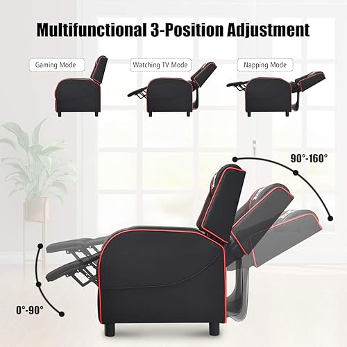 Miniatura 6 de POWERSTONE Silla reclinable para juegos, sillas reclinables para adultos, sofá ergonómico de cuero con reposapiés, soporte lumbar, reposacabezas y