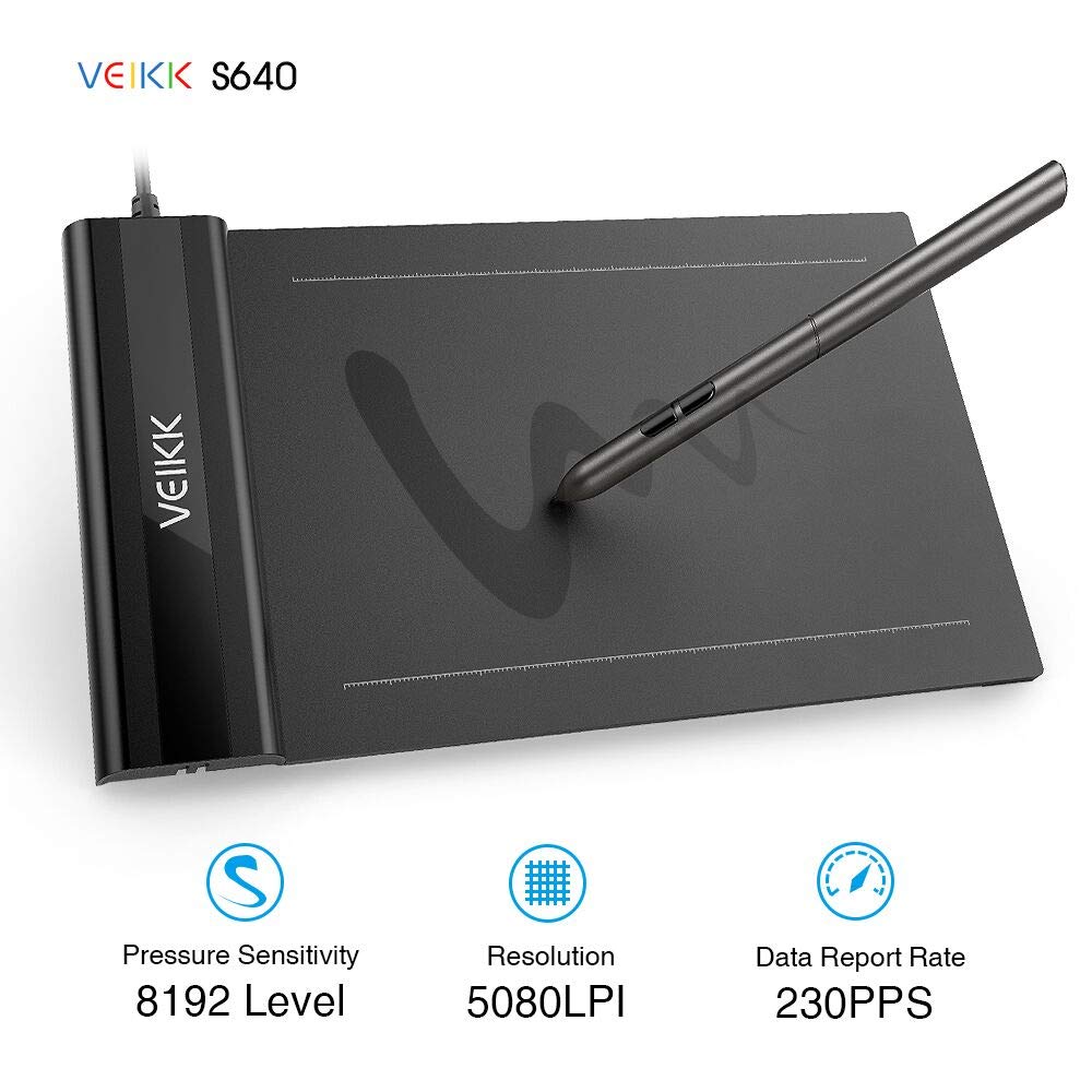 VEIKK OSU Tablet S640 Ultra-Thin 6x4 Inch Graphics Drawing Tablet with Battery-Free Pen 8192 Levels Pressure Digital Tablet for MAC, Windows and Android
