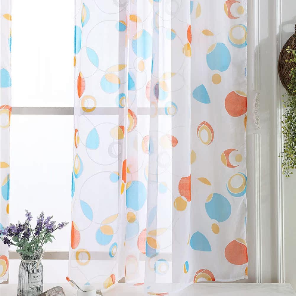 Modern Style Transparents Panel Sheer Curtains Rod Pocket Gauze Drape for Living Kids Nursery Room Bedroom Circle Geometry Pattern Curtain