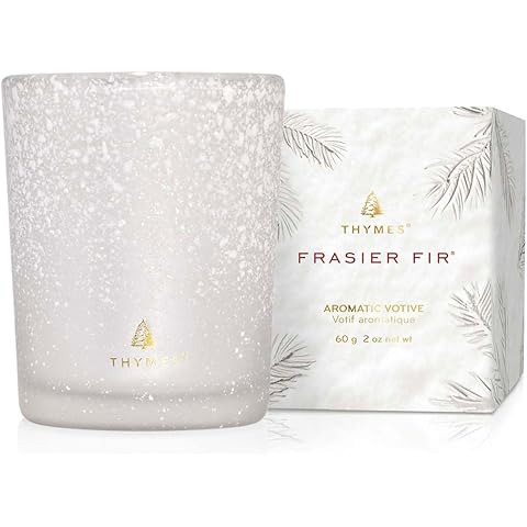 Thymes Frasier Fir Flocked Jar Candles – Holiday Scented Candles for Home with Notes of Crisp Siberian Fir, Cedarwood & Sandalwood – Luxury Home Decor Gifts for Women & Men (Votive, 2 oz)