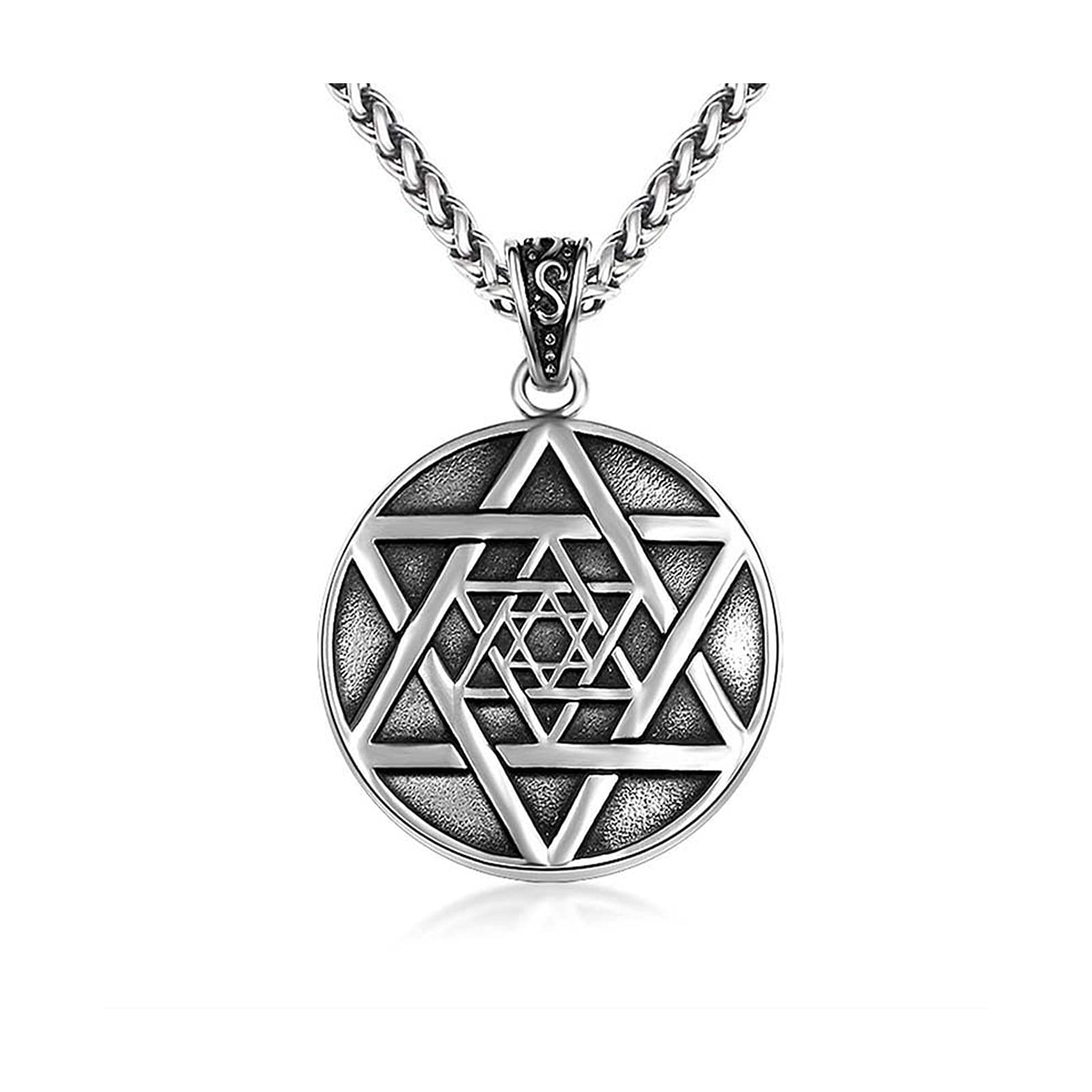 Collier homme étoile à six branches en acier au titane robuste au design rétro